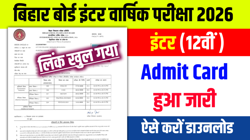Class 12th Final Exam Admit Card 2026 Bihar Board: